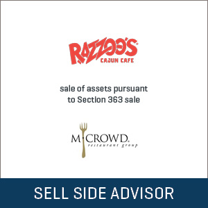 Stout Advised Razzoo’s on Sale to M Crowd Restaurant Group